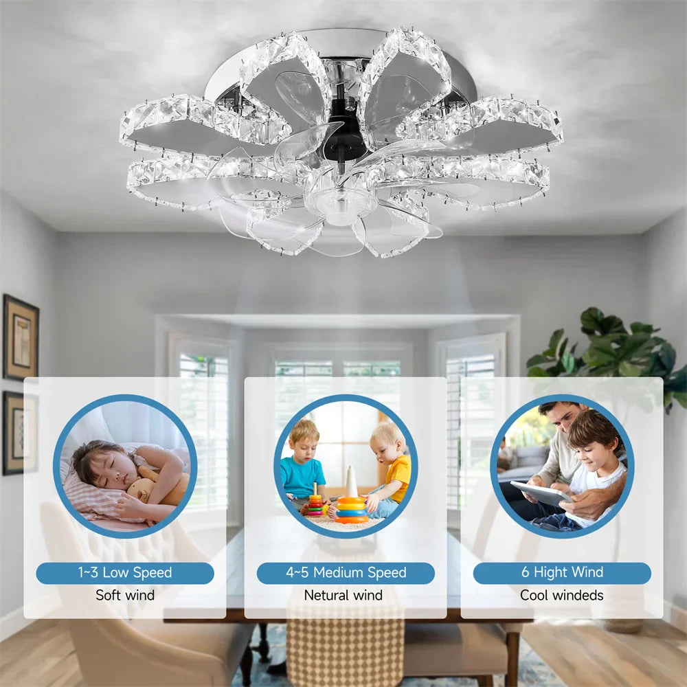Crystal LED Ceiling Fan: Remote Control Chandelier for Bedroom & Living Room