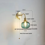 Green Class Ball LED Wall Light Fixture, Copper Socket, Pull Chain Switch