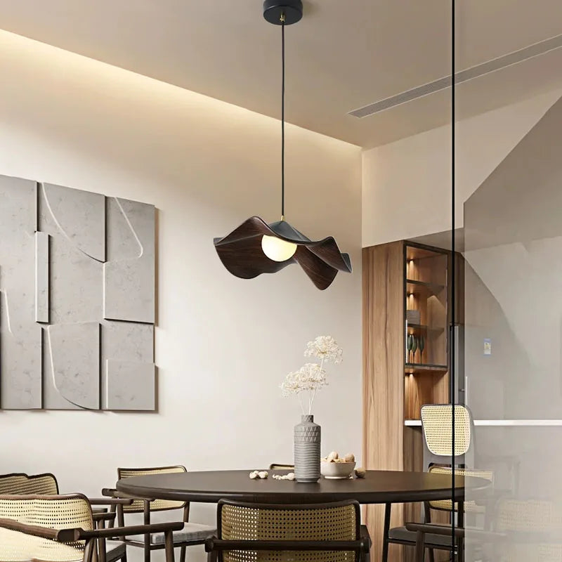 Retro Wood Color LED Chandelier for Restaurant Bar Dining Room