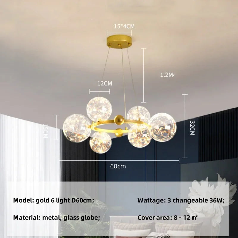 Modern Dimmable Metal Pendant Lights with Glass Globe for Dining Room & Bar