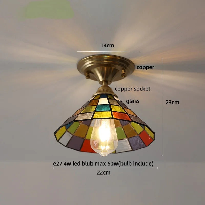 Tiffany Glass LED Ceiling Light - Modern Nordic Style Flush Mount Lamp