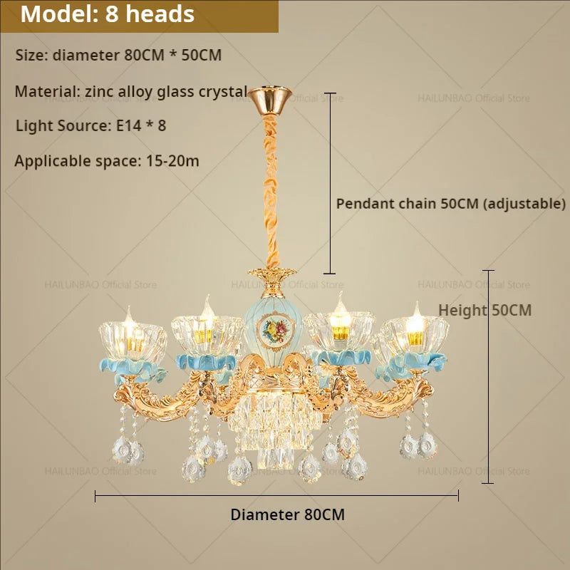 Crystal Chandelier: Chinese Ceramic Living Room Luxe Lighting