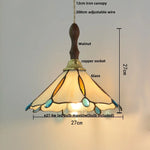 Walnut Wood LED Pendant Tiffany Glass Hanging Lamp - Vintage Dining Room Light