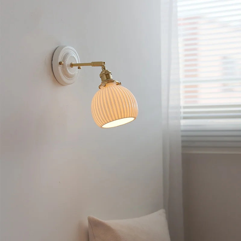 Afralia™ Ceramic Wall Sconce Light Copper Arm Nordic Minimalism Bedroom Bathroom Mirror