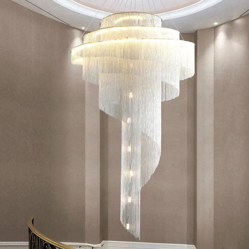 Revolving Tassel Chandelier for Duplex Living Room and Hotel Lobby