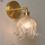 Vintage Glass Wall Sconce - LED Pull Chain Switch Up Down Rotate Wall Lamp