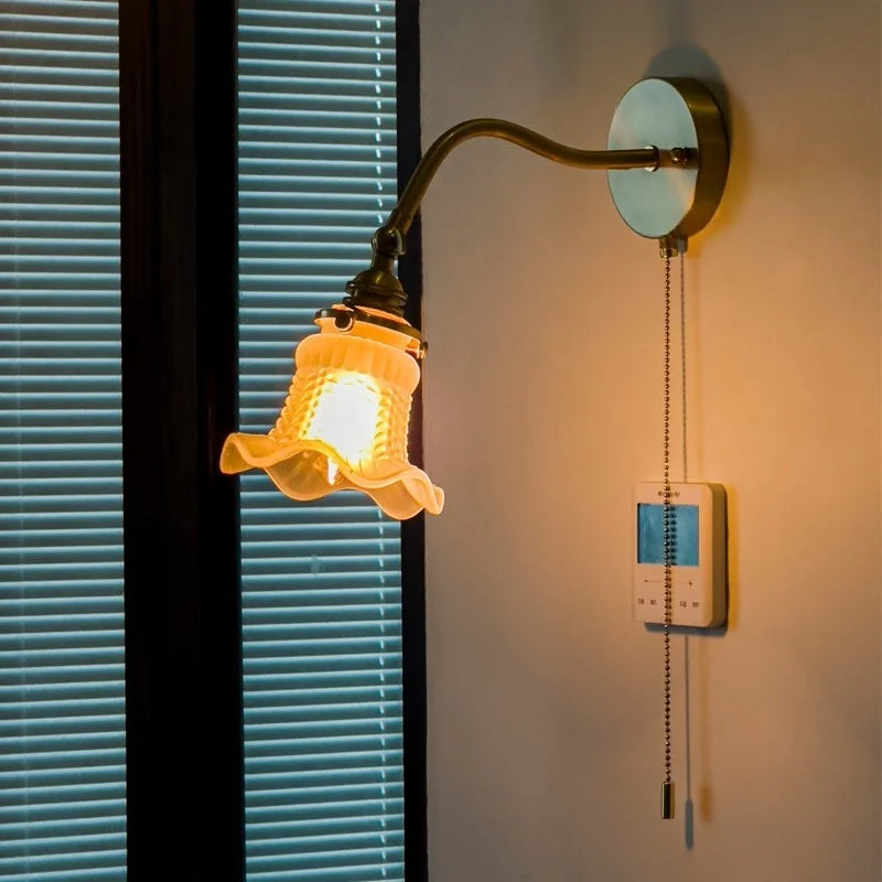 Afralia™ Glass LED Wall Light Fixture Bedroom Stair Living Room Bedside Lamp Vintage Copper