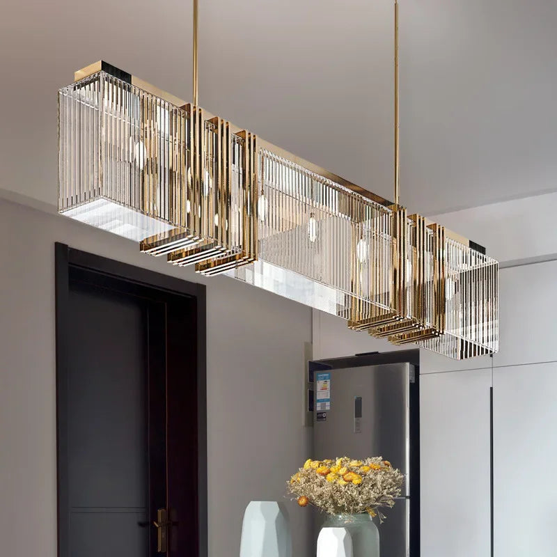 Gold Lustre Steel Pendant Lights - Luxury Dining Room LED Hanging Lamp