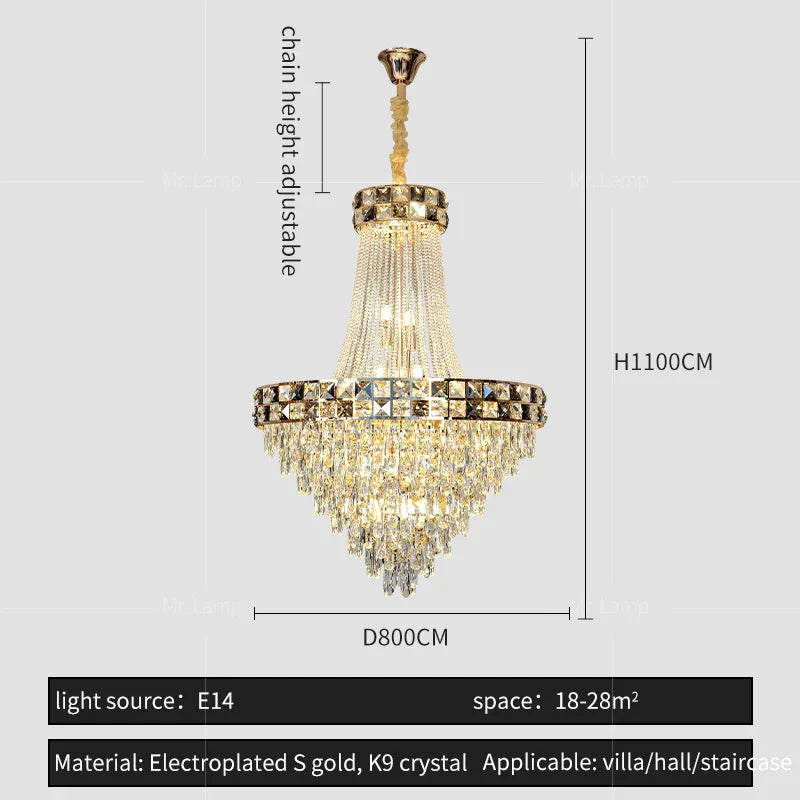 Crystal Chandelier: Smart Dimming Duplex Villa Pendant for Luxe Living Rooms