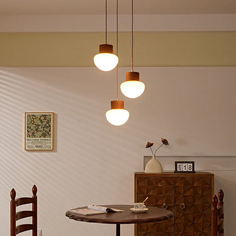 Hemp Rope LED Pendant Light - Nordic Glass Hanging Lamp for Home Decor