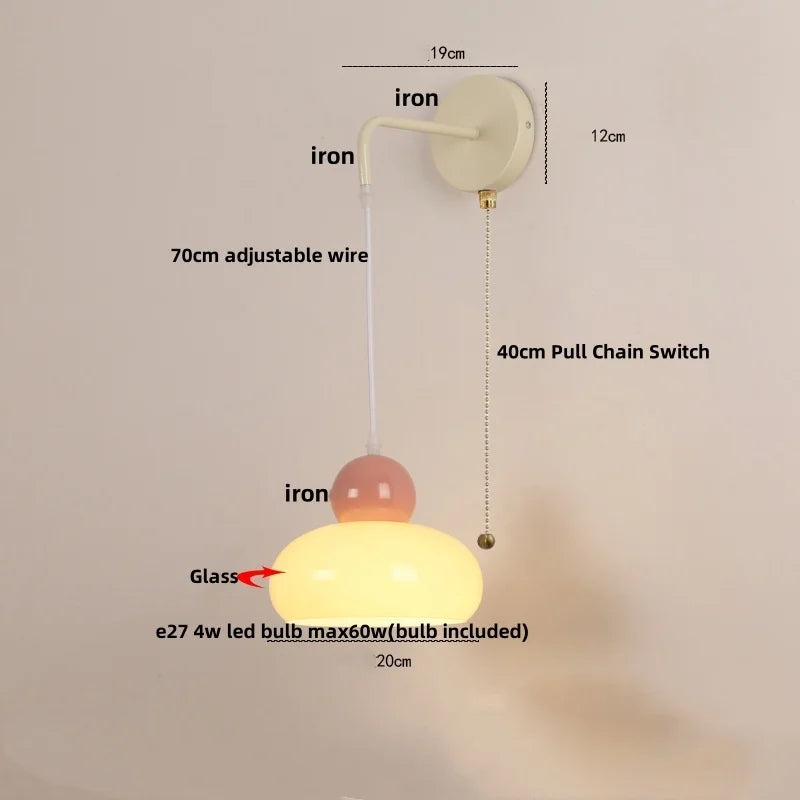 Afralia™ Iron Nordic LED Wall Light Fixture Glass Adjustable Bedside Lamp
