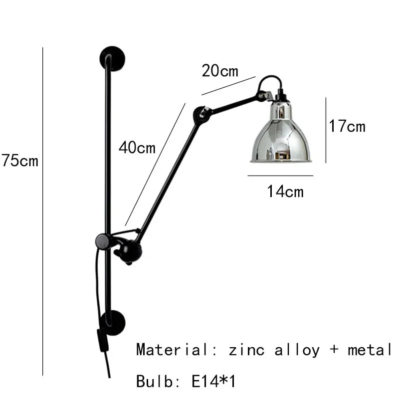 Gras BL Wall Lamp: Adjustable Chrome Long Arm Reading Light