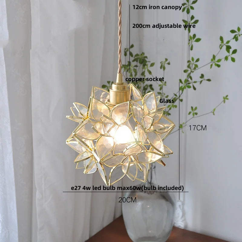 Glass Flower LED Pendant Light Fixture for Modern Luxury Home Decor