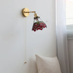 Glass LED Wall Light Tiffany Style Sconce, Pull Chain Switch, Colorful Design