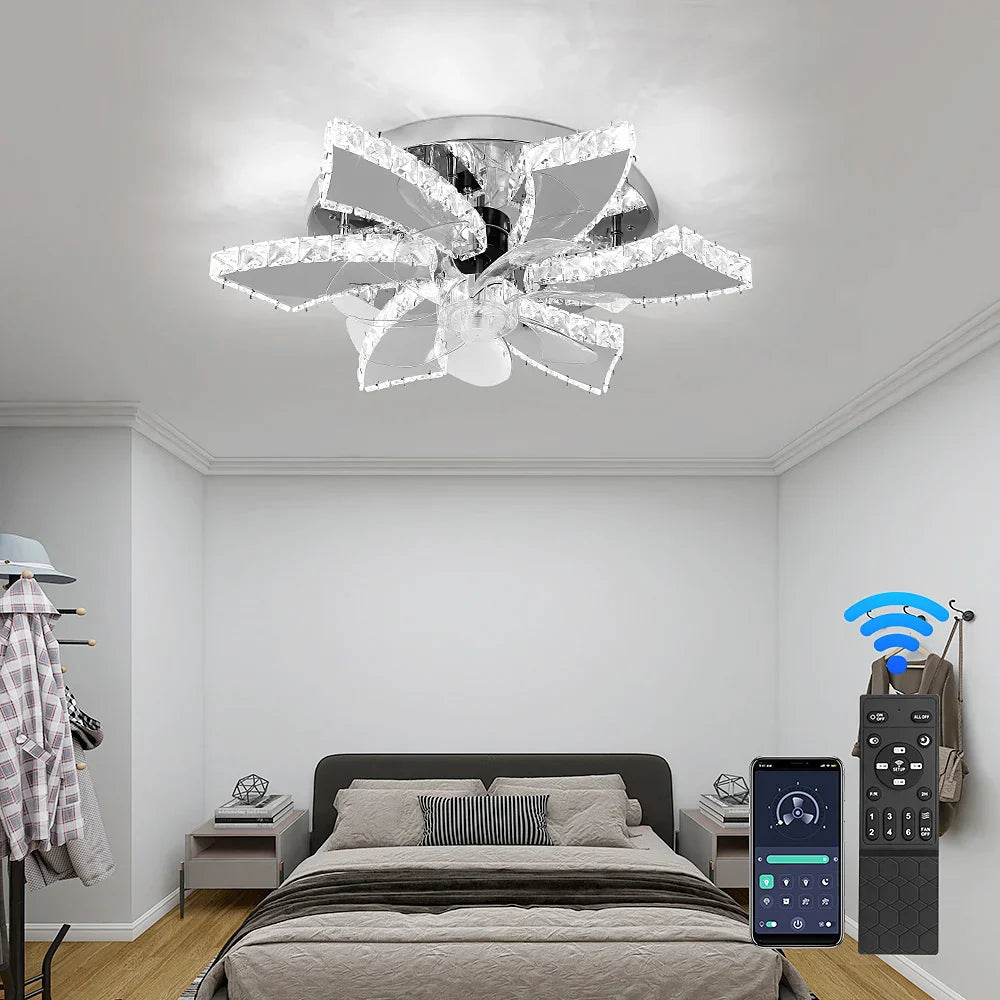 Crystal LED Ceiling Fan: Remote Control Chandelier for Bedroom & Living Room