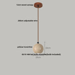 Yellow Travertine Wood Canopy Pendant Lights - Japanese Style Adjustable Globe LED Hang Lamp