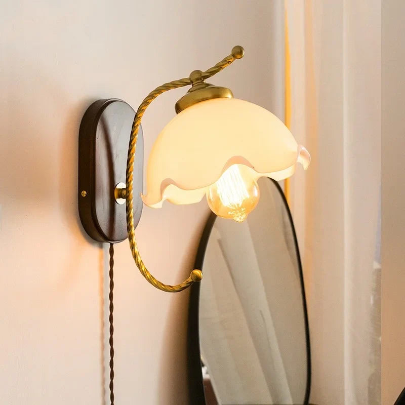 Iron Glass LED Wall Lights Modern Bedside Lamp 4w Bulb for Bathroom Bedroom Living Room