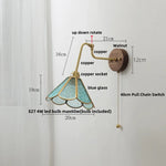Rotating Copper LED Wall Light with Pull Chain Switch and Walnut Base