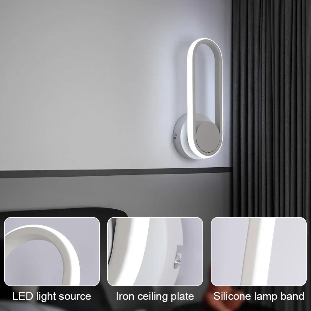 Modern White LED Wall Sconce Rotational Light Fixture for Bedroom Living Room