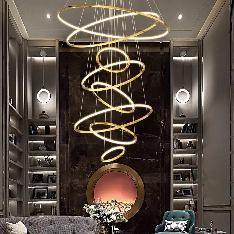 Stylish Staircase Chandeliers LED Pendant Light Lamps for Modern Living Room Lighting