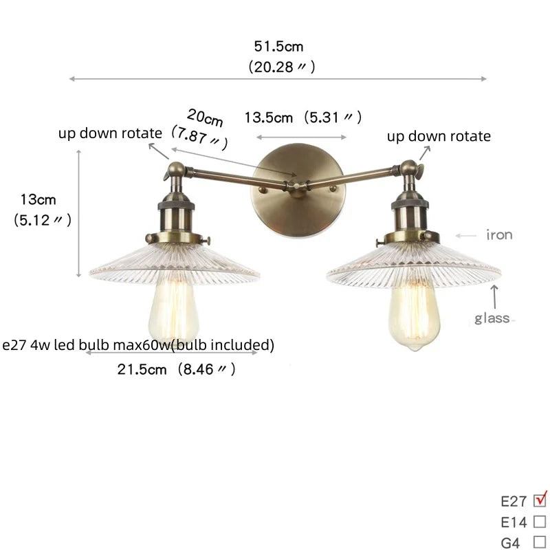Industrial Vintage Loft 2-Light Plug In LED Wall Lamp