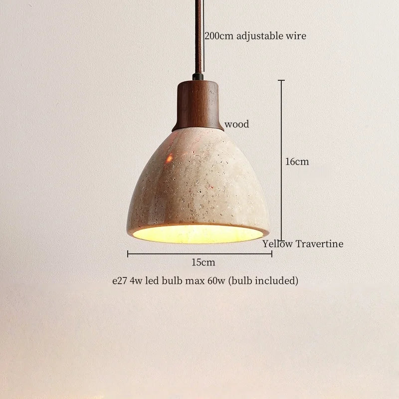 Yellow Travertine Stone LED Pendant Lamp - Vintage Hanging Lighting