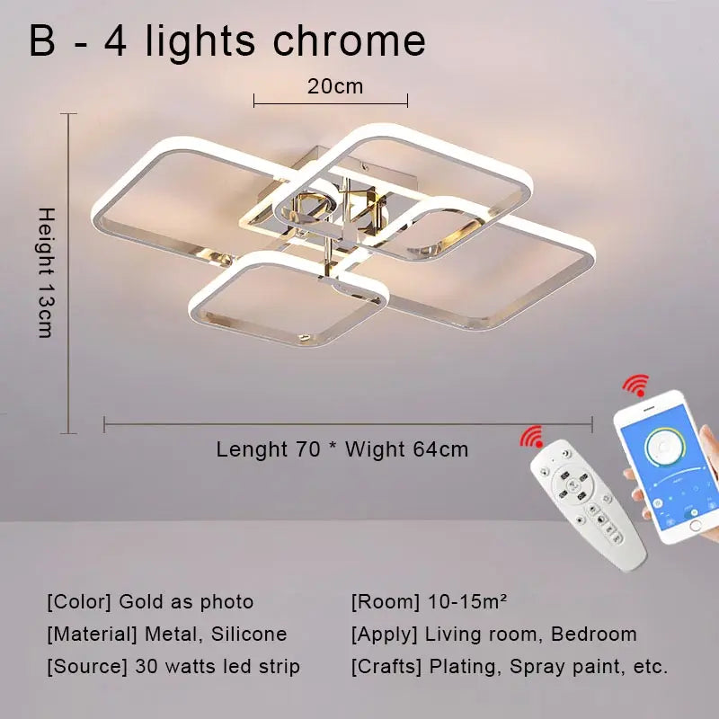 Modern Chrome Ceiling Chandelier LED Light Fixture with Remote Control for Home Decor