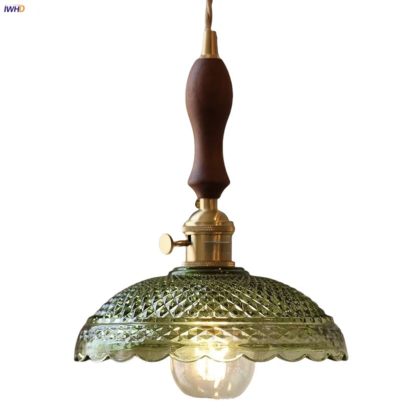 Nordic Flower Glass LED Pendant Lamp in Walnut Gold Copper Wood for Home Decor