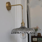 Amber Vintage LED Wall Light Glass Copper Pull Chain Switch Hallway Lamp