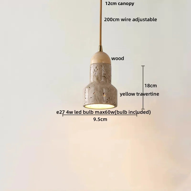 Yellow Travertine Stone LED Pendant Lamp for Kitchen, Living Room, Bedroom