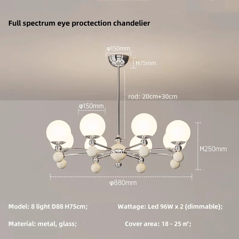 Modern LED Chandelier Glass Metal Health Eye Protect Living Room Light