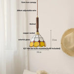 LED Adjustable Pendant Light Fixture Amber Glass Walnut Wood Bar Hanging Lamp