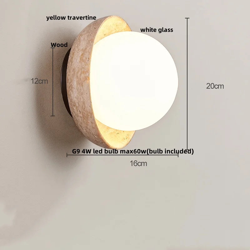Yellow Travertine LED Wall Lamp Sconce Glass Mirror Light Home Decor
