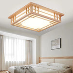 Solid Wood Ceiling Chandelier Light for Home Decor, LED Square Lamp for Living Room