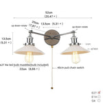 Retro LED Wall Light with Pull Chain Switch, 2 Heads Sconce for Living Room