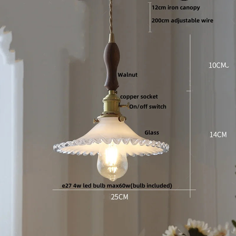 White Glass LED Pendant Lamp Copper Hanging Light Nordic Modern