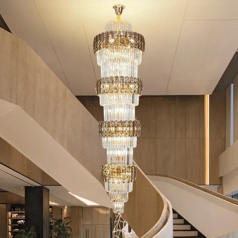Elegant Crystal Hollow Long Chandelier for Duplex Living Room and Stairwell