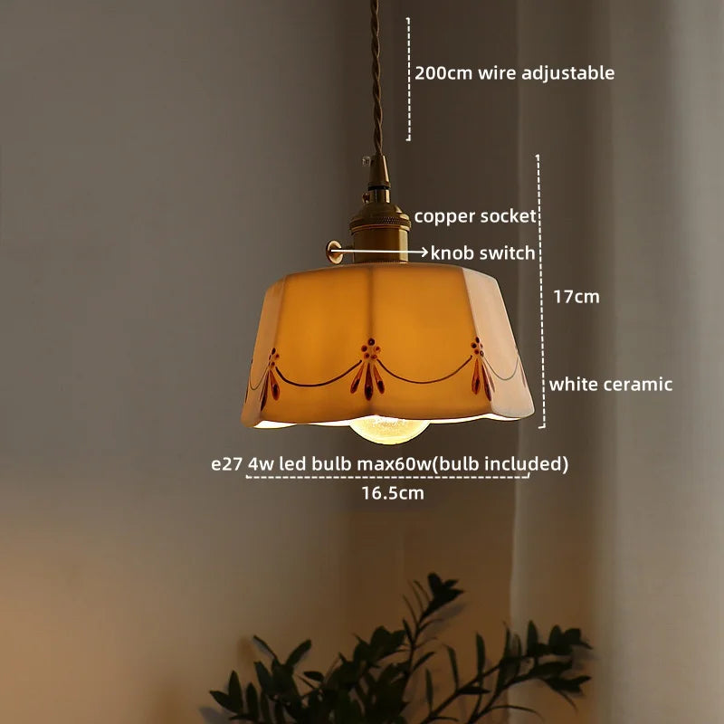 LED Copper Ceramic Pendant Lamp Modern Style Chandelier for Living Dining Bedroom