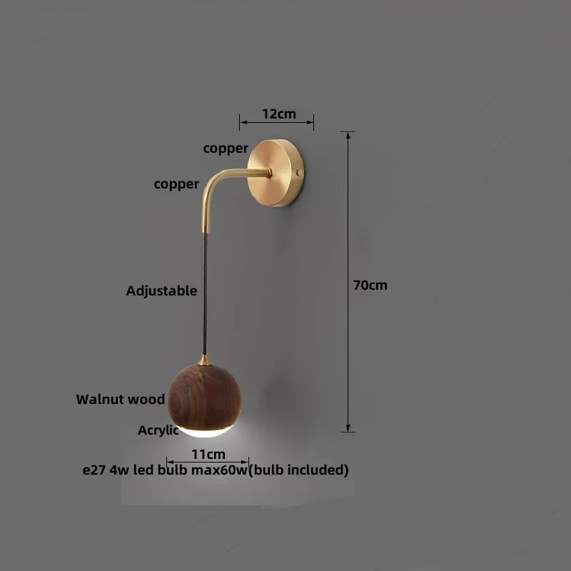 LED Walnut Wood Wall Light Sconce with Adjustable Acrylic Lamparas