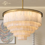LED Round Glace Calcite Chandelier for Dining Room - Contemporary Crystal Hanging Lamp