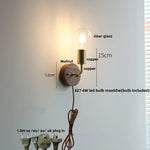 Walnut Wood LED Wall Light with Pull Chain Switch & Clear Glass Sconce