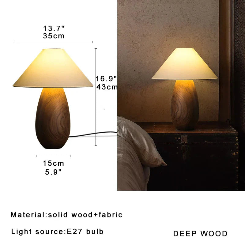 Wooden Mushroom Desk Lamp Black Engraved Table Light for Office Décor