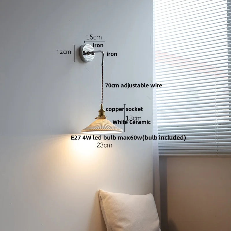 White Ceramic LED Wall Sconce Nordic Modern Iron Base Stair Light Fixture