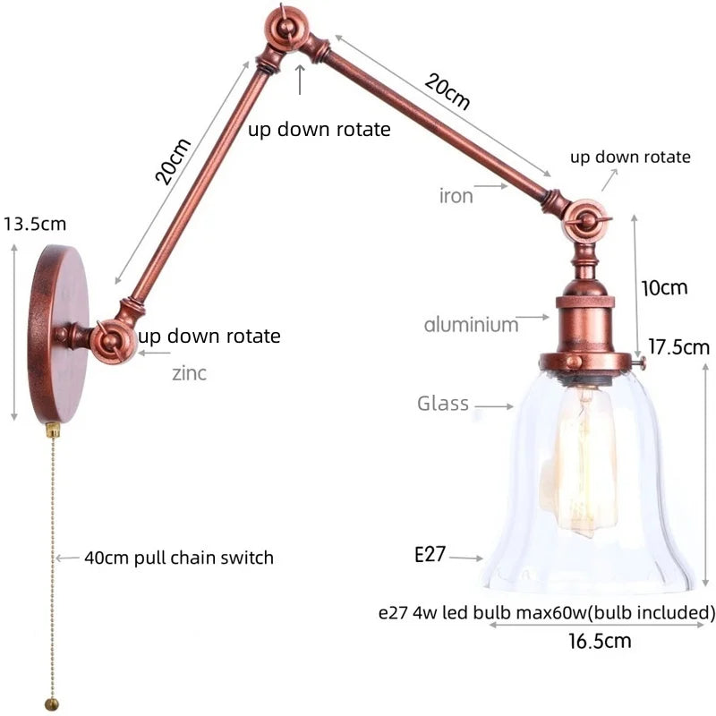 Vintage Loft LED Wall Light - Industrial Glass Iron Lamp