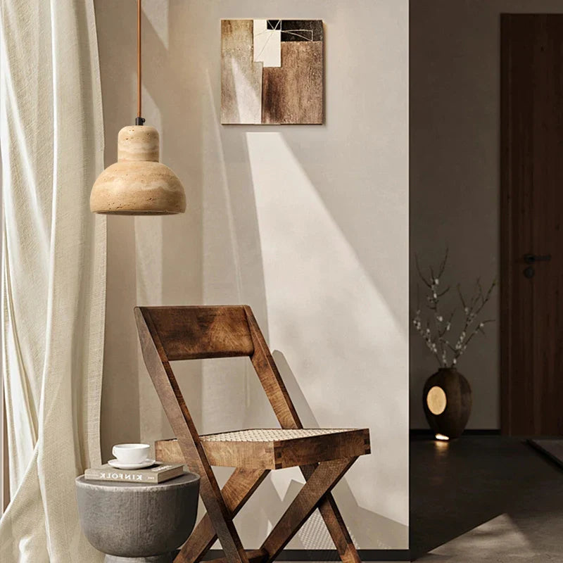 Yellow Travertine Stone LED Pendant Lamp for Kitchen, Living Room, Bedroom