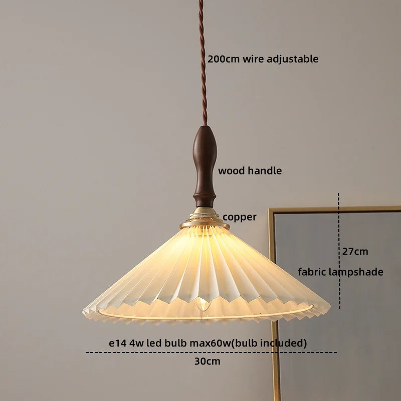 Wood Copper LED Pendant Light - Nordic Hanging Lamp for Bedroom Dining Hallway