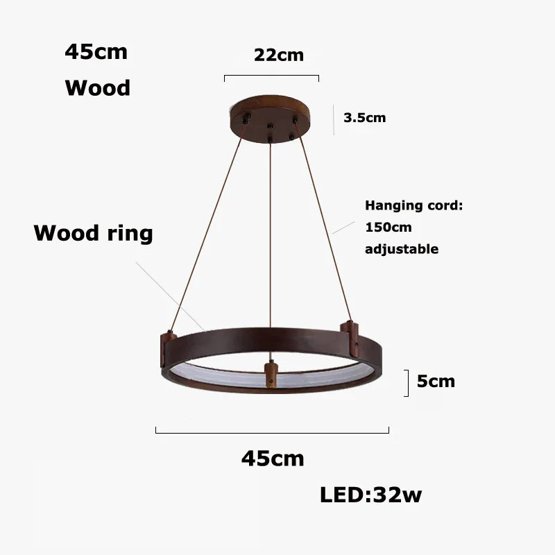 Stone Wood Ring LED Chandelier for Foyer Bedroom