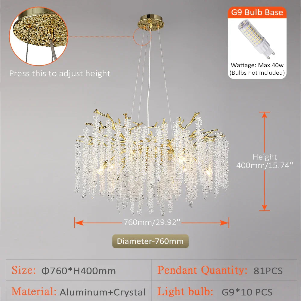 Crystal Metal Chandelier: Elegant Luxury Hanging Lamp for Home Hotel Decor