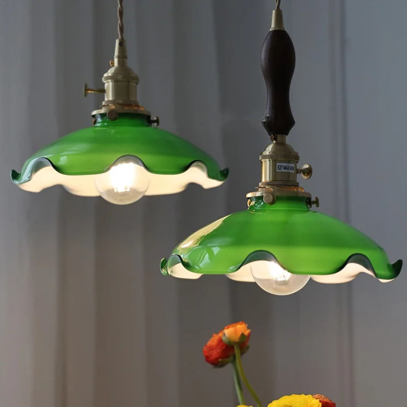 Green Glass Adjustable LED Pendant Lamp - Modern Nordic Hanging Light