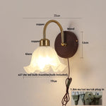 Afralia™ LED Wall Light Glass Fixture Pull Chain Switch Wood Bedside Sconce